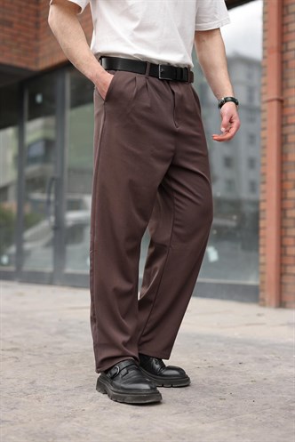 Acı Kahverengi Pilili Relaxed Fit Pantolon E6588