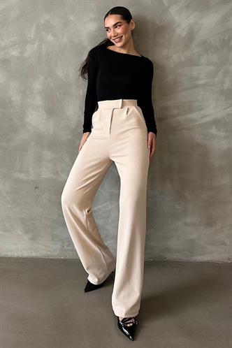 Açık Bej Likralı Cırt Kapamalı Palazzo Pantolon MG2291