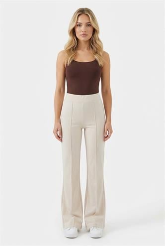 Bej Yüksek Bel Flare Paça Şık Günlük Kadın Tayt MG2645