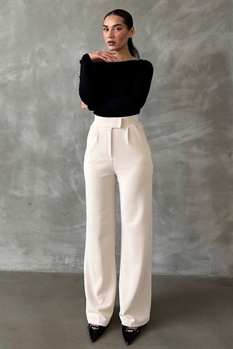 Beyaz Likralı Cırt Kapamalı Palazzo Pantolon MG2291