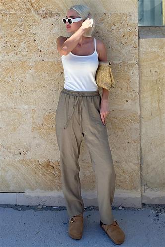 Yeşil Ayarlanabilir Bel Rahat Kesim Pantolon MG2161