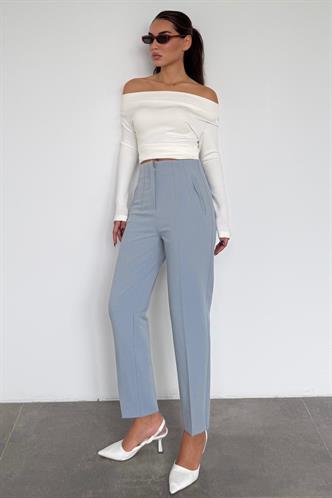 Gri Önü Biyeli Yüksek Bel Kadın Pantolon MG2425