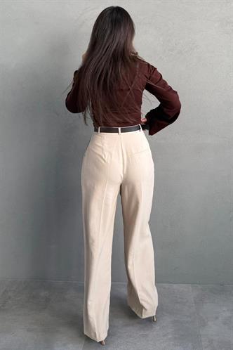 Vizon Yüksek Bel Pileli Kemerli Geniş Paça Kadın Pantolon MG2615