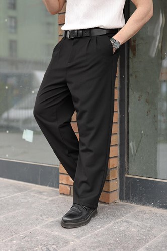 Siyah Pilili Relaxed Fit Pantolon E6588