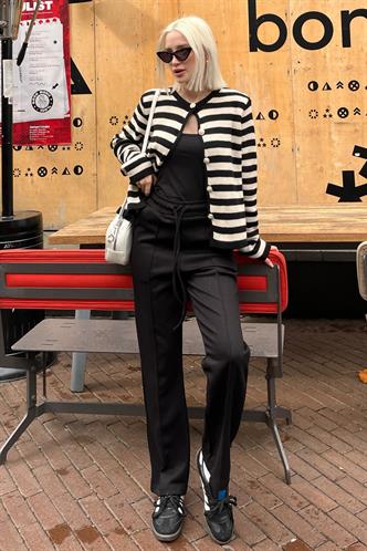 Siyah Beli Ayarlanabilir Geniş Paça Eşofman MG2215