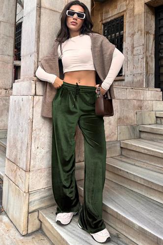 Haki Bol Paça Kadife Eşofman MG2283