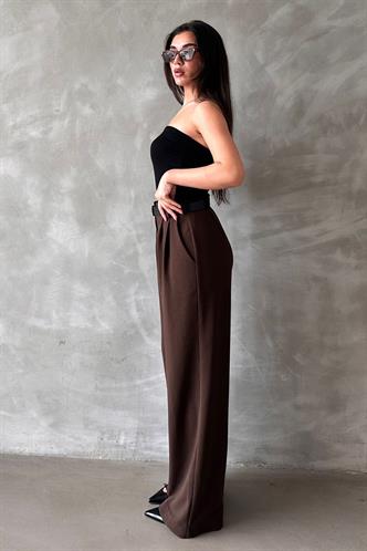 Kahverengi Çift Pileli Kemerli Pantolon Mg2330