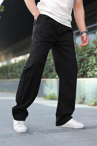 Siyah Bol Paça Beli Bağlamalı Erkek Pantolon E7403