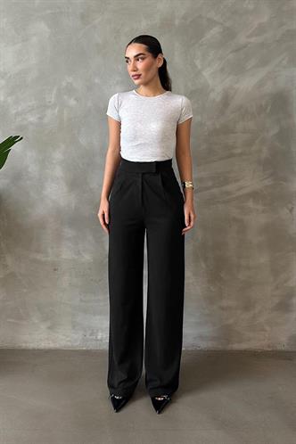Siyah Likralı Cırt Kapamalı Palazzo Pantolon MG2291