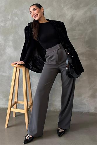 Antrasit Likralı Cırt Kapamalı Palazzo Pantolon MG2291