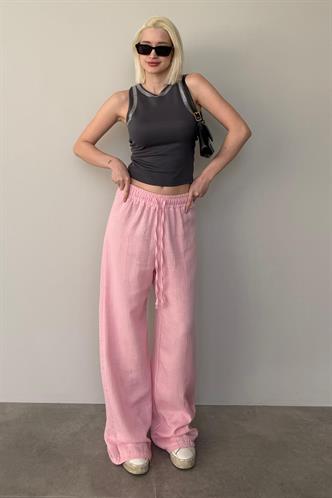 Pembe  Bol Paça Müslin Kadın Pantolon MG1980