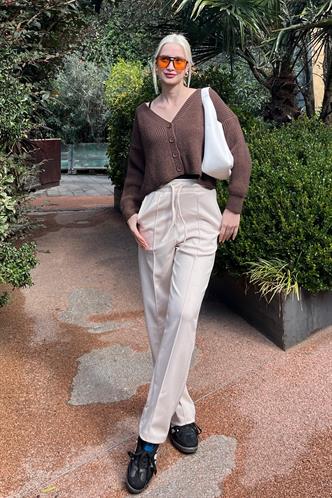 Bej Beli Ayarlanabilir Geniş Paça Eşofman MG2215