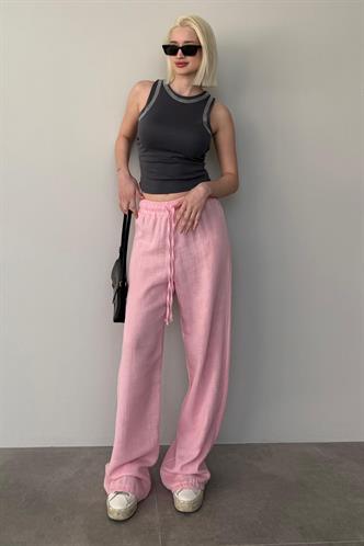 Pembe  Bol Paça Müslin Kadın Pantolon MG1980