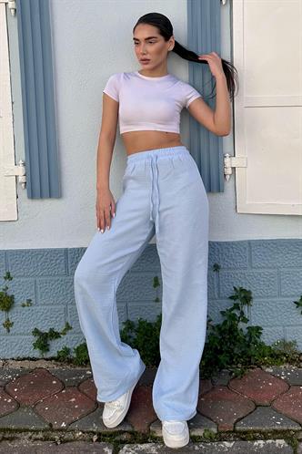 Mavi Bol Paça Müslin Kadın Pantolon MG1980