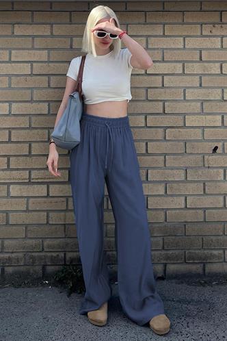 İndigo Geniş Paça Kadın Pantolon MG1982