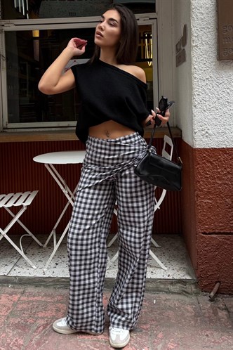 Siyah Fularlı Ekose Pantolon MG2734