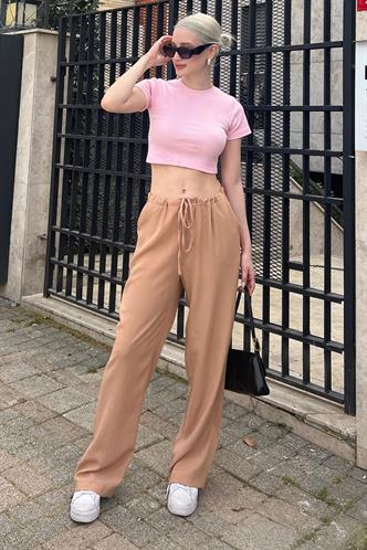 Camel Krinkıl Kumaş Basic Kadın Plaj Pantolon MG1778