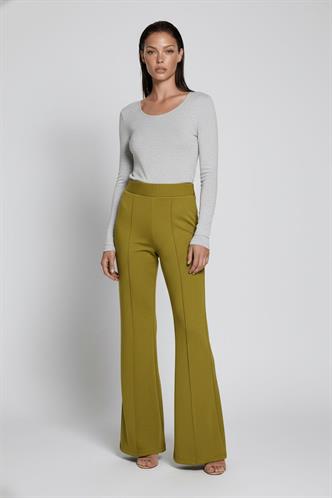 Açık Yeşil Yüksek Bel Flare Paça Şık Günlük Kadın Tayt MG2645