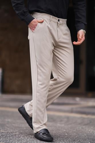 Bej Regular Fit Düz Kesim Yan Cepli Erkek Pantolon 6540