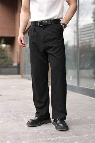 Siyah Pilili Relaxed Fit Pantolon E6588
