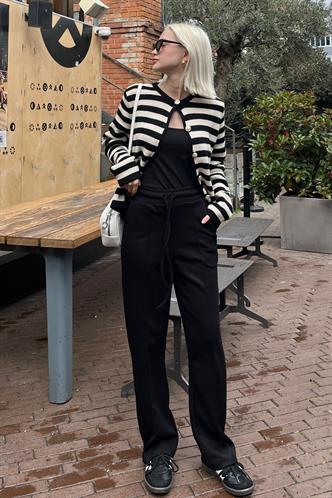 Siyah Beli Ayarlanabilir Geniş Paça Eşofman MG2215