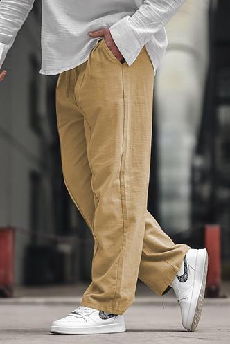 Bej Erkek Rahat Kesim Keten Pantolon 6539