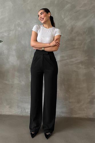 Siyah Likralı Cırt Kapamalı Palazzo Pantolon MG2291
