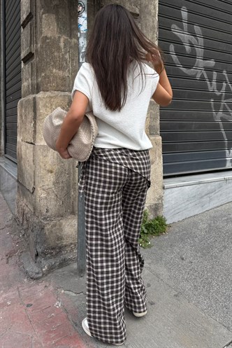 Kahverengi Fularlı Ekose Pantolon MG2734
