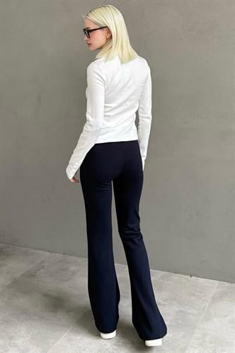 Lacivert Yüksek Bel Flare Paça Şık Günlük Kadın Tayt MG2645