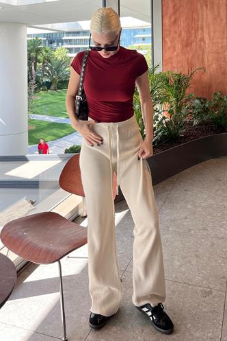 Bej Beli Ayarlanabilir Geniş Paça Pantolon MG2089