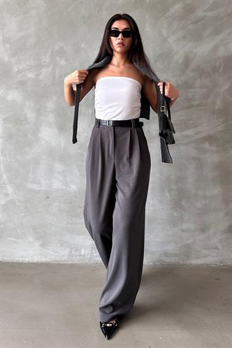 Füme Çift Pileli Kemerli Pantolon Mg2330