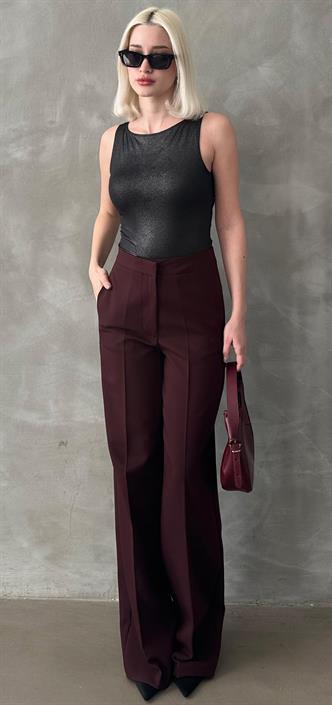 Bordo Yüksek Bel Kumaş Pantolon MG2284