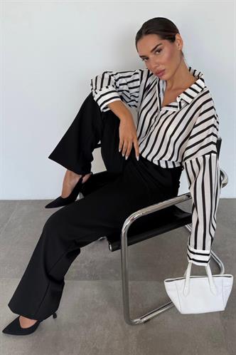 Siyah Yüksek Bel Kadın Palazzo Pantolon MG2506