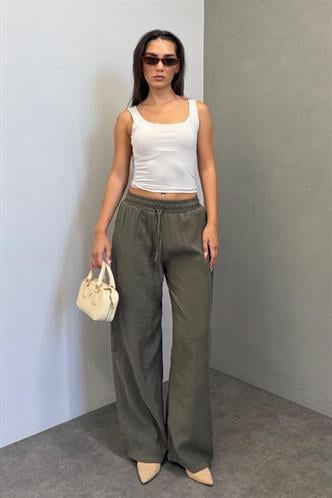Haki Geniş Paça Kadın Pantolon MG1982