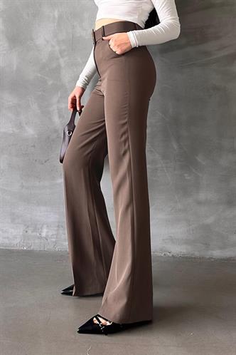 Kahverengi İspanyol Paça Kadın Kumaş Pantolon MG2303