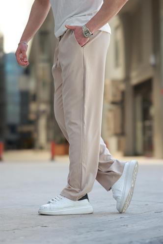 Bej Beli Ayarlanabilir Rahat Kesim Erkek Pantolon E6564