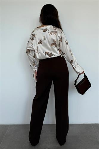 Kahverengi Yüksek Bel Kadın Palazzo Pantolon MG2506