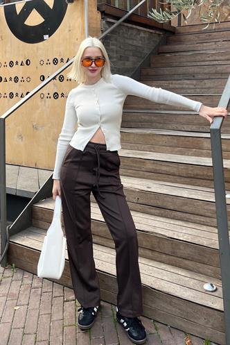 Kahverengi Beli Ayarlanabilir Geniş Paça Eşofman MG2215