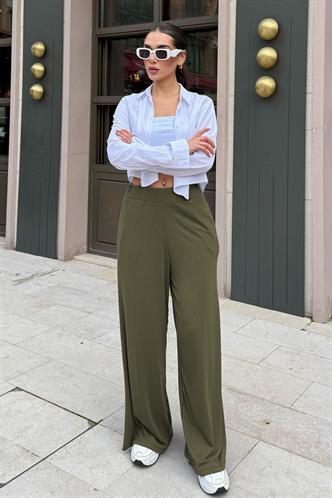 Haki  Yüksek Bel Rahat Kesim Geniş Paça Kadın Eşofman MG2309