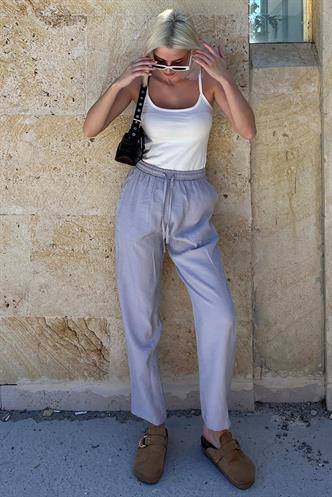 Gri Ayarlanabilir Bel Rahat Kesim Pantolon MG2161