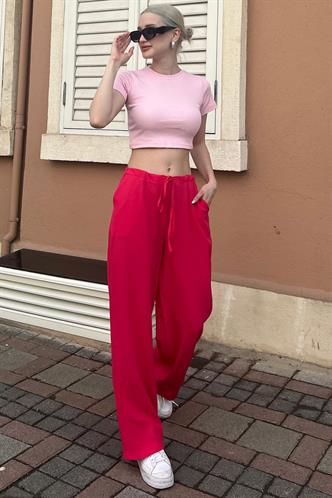 Fuşya Krinkıl Kumaş Basic Kadın Plaj Pantolon MG1778