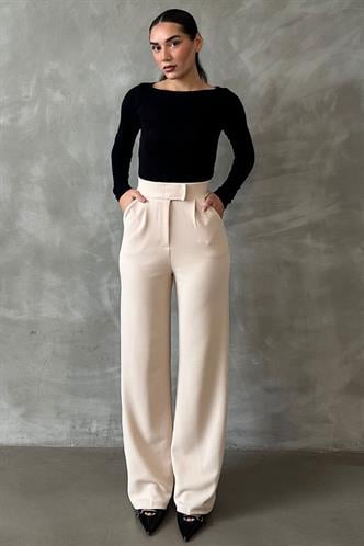 Açık Bej Likralı Cırt Kapamalı Palazzo Pantolon MG2291