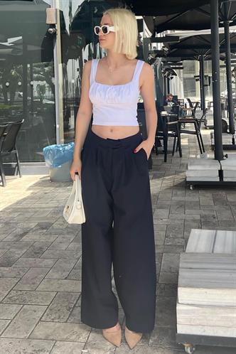 Lacivert Yüksek Bel Rahat Kesim Bol Paça Pantolon MG2120