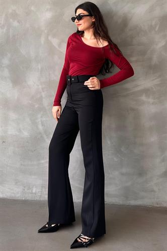 Siyah İspanyol Paça Kadın Kumaş Pantolon MG2303