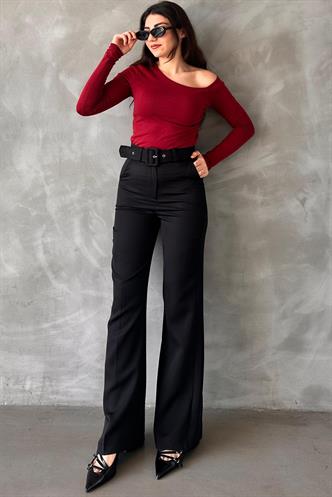 Siyah İspanyol Paça Kadın Kumaş Pantolon MG2303