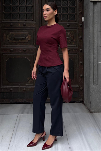 Lacivert Pens Detaylı Kapaklı Düz Paça Kumaş Pantolon MG2642