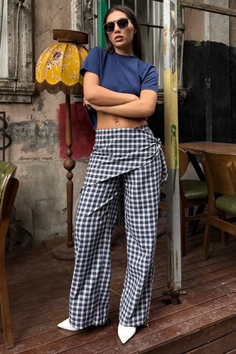 Lacivert Fularlı Ekose Pantolon MG2734