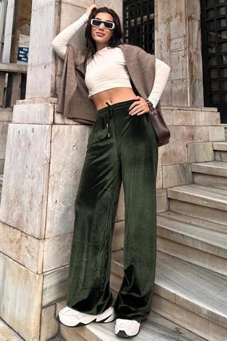 Haki Bol Paça Kadife Eşofman MG2283