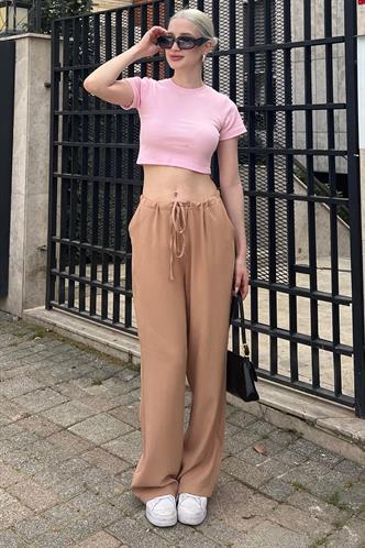 Camel Krinkıl Kumaş Basic Kadın Plaj Pantolon MG1778