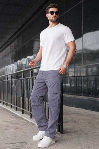 Füme Geniş Paça Kargo Cep Erkek Pantolon 6826